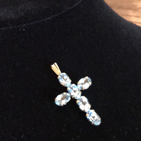 10k gold and blue topaz cross charm. Real gold 10 K Cross - Picture 9 of 9